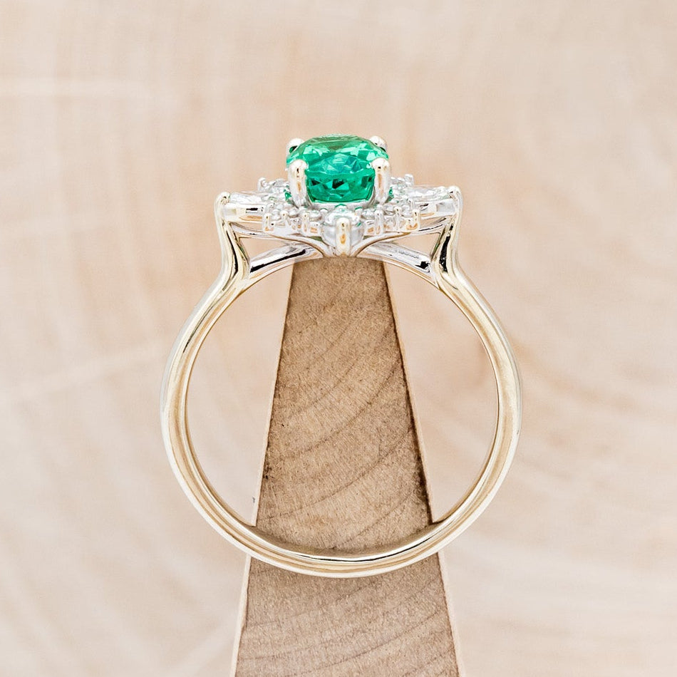 "Azalea" - Oval Lab-Grown Emerald Engagement Ring With Diamond Halo