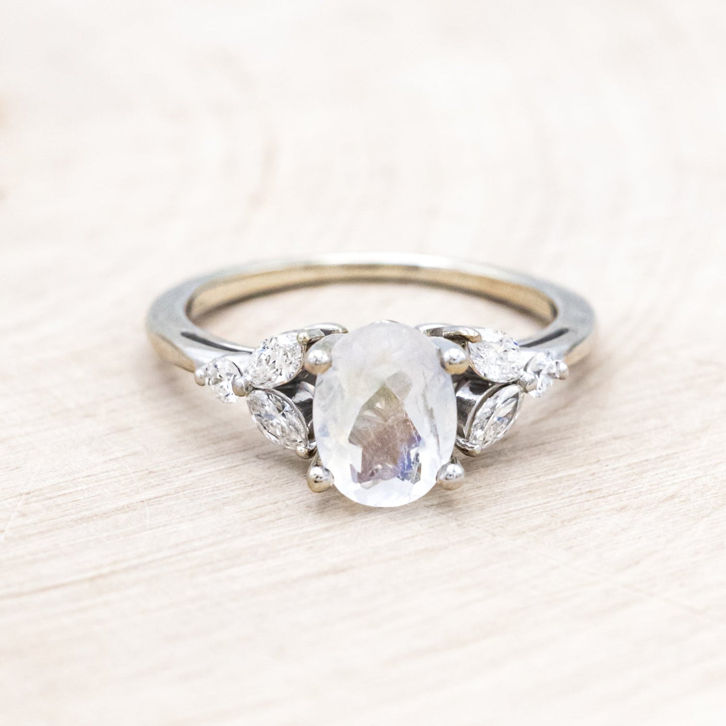 "Blossom" - Oval Cut Moonstone Engagement Ring With Diamond Accents