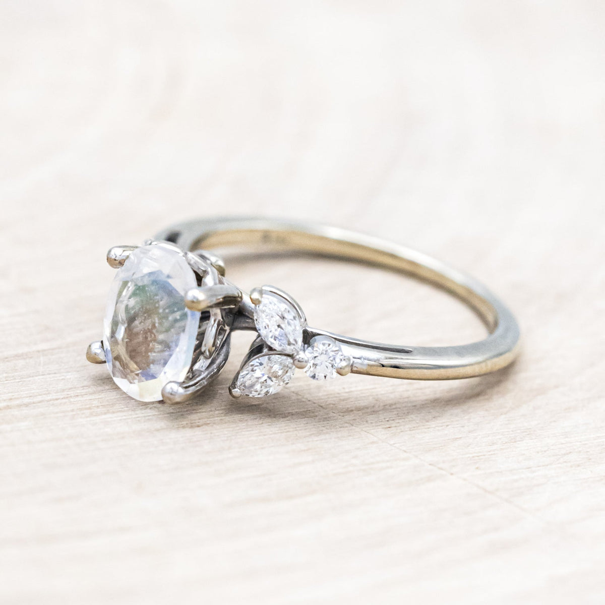 "Blossom" - Oval Cut Moonstone Engagement Ring With Diamond Accents