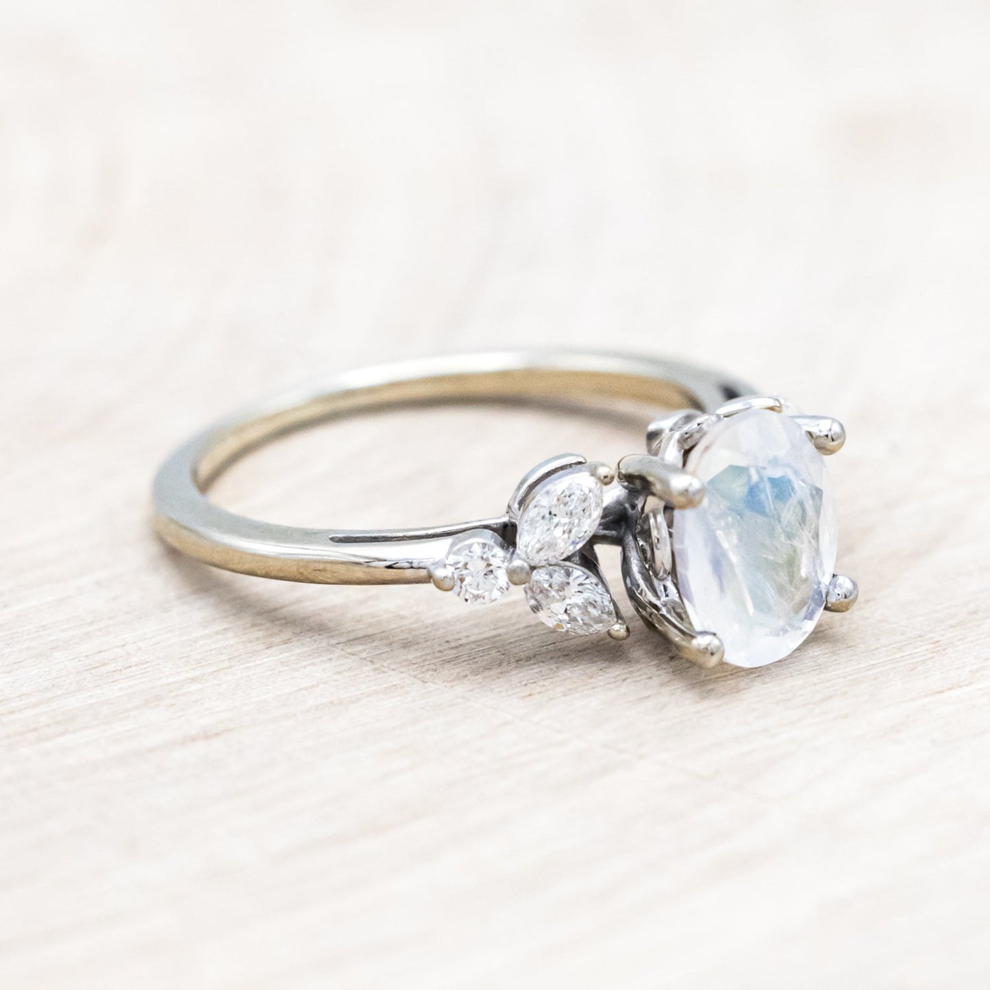 "Blossom" - Oval Cut Moonstone Engagement Ring With Diamond Accents