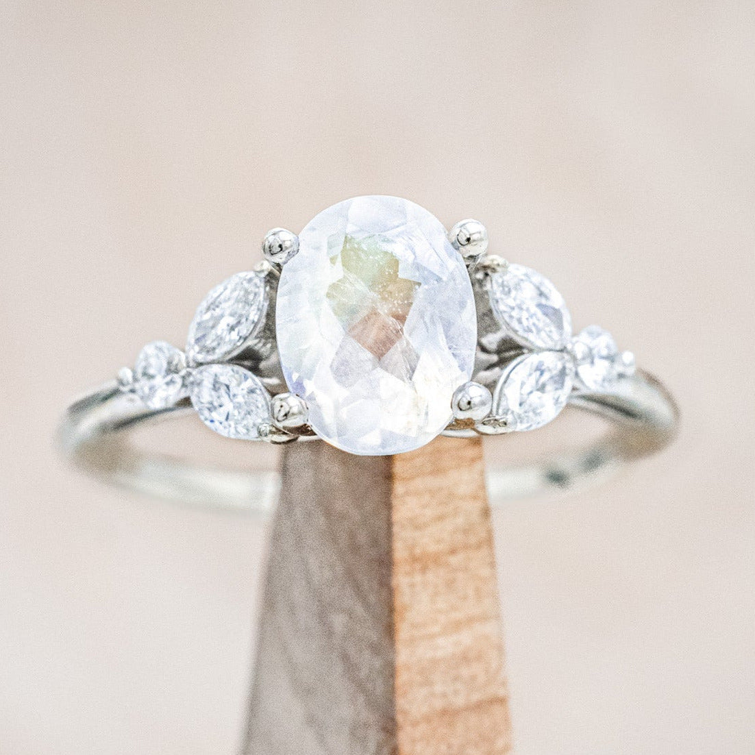 "Blossom" - Oval Cut Moonstone Engagement Ring With Diamond Accents
