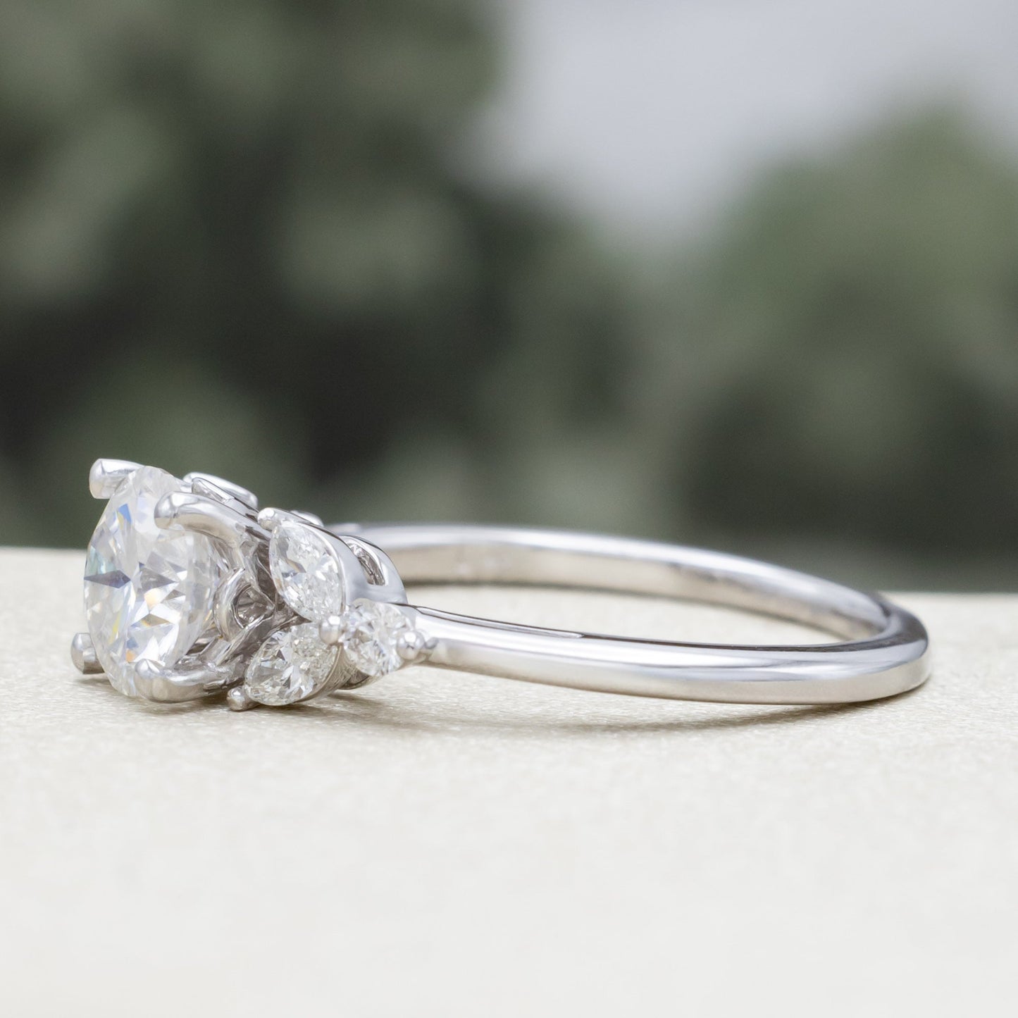 "Blossom" - Round Cut Moissanite Engagement Ring With Diamond Accents