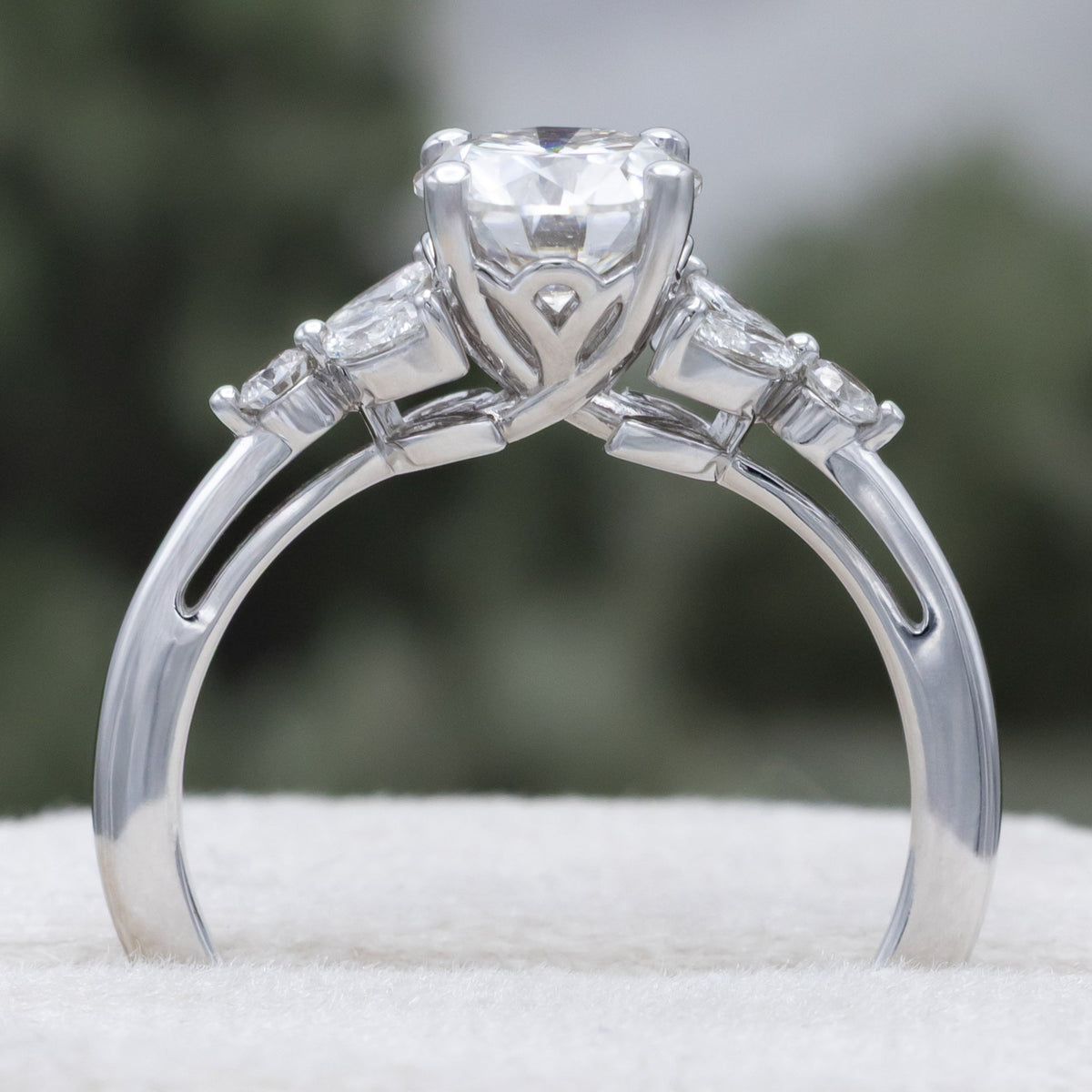 "Blossom" - Round Cut Moissanite Engagement Ring With Diamond Accents