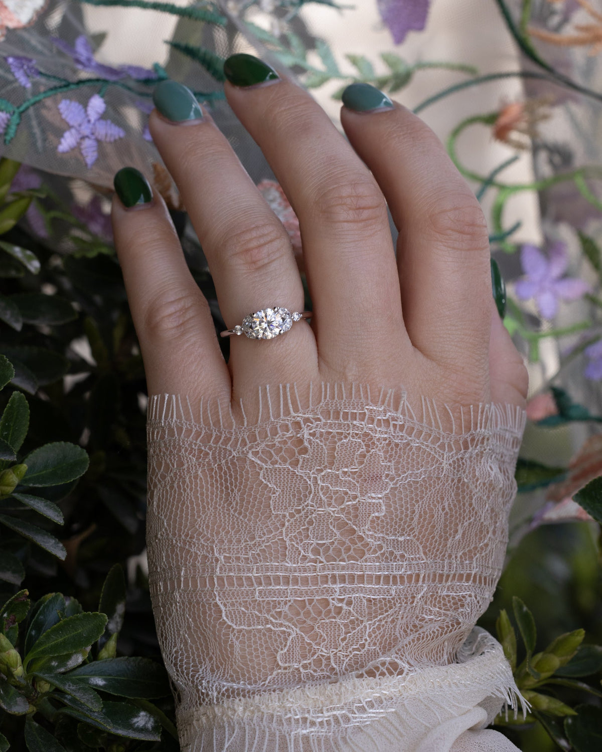 "Blossom" - Round Cut Moissanite Engagement Ring With Diamond Accents