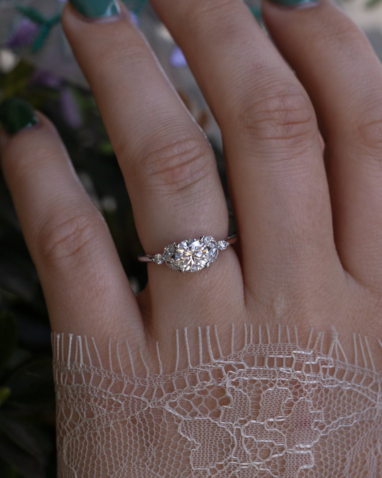 "Blossom" - Round Cut Moissanite Engagement Ring With Diamond Accents