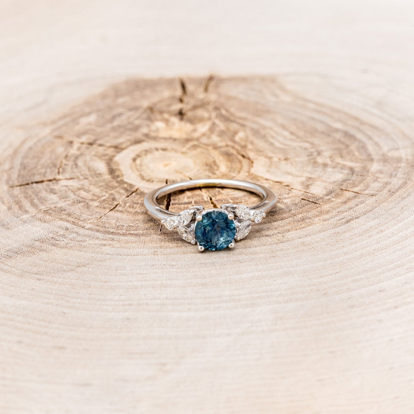 "Blossom" - Round Cut Montana Sapphire Engagement Ring With Diamond Accents