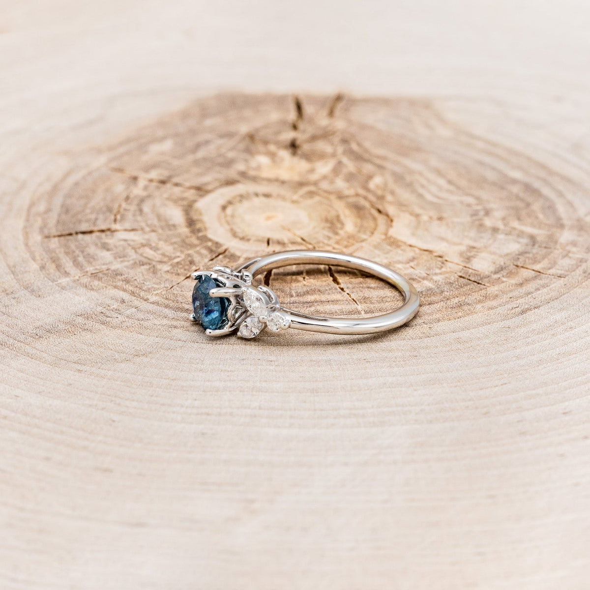"Blossom" - Round Cut Montana Sapphire Engagement Ring With Diamond Accents