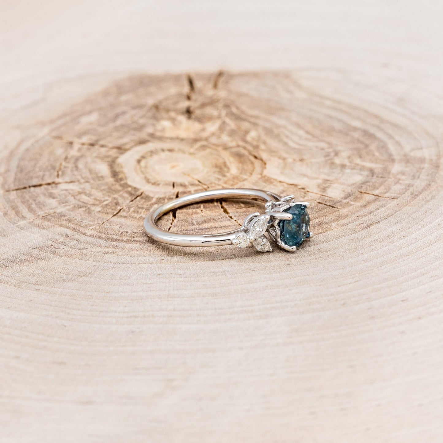 "Blossom" - Round Cut Montana Sapphire Engagement Ring With Diamond Accents