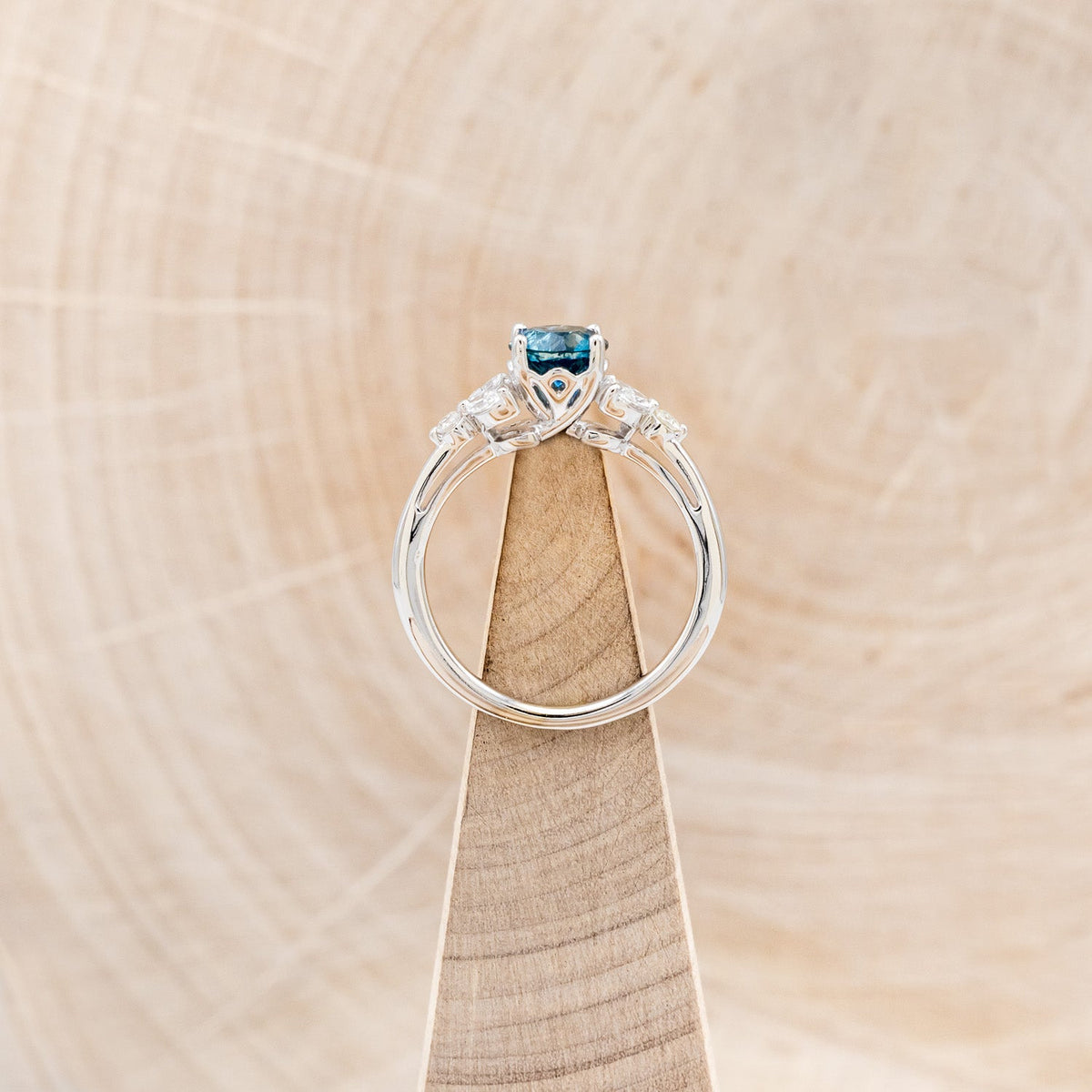 "Blossom" - Round Cut Montana Sapphire Engagement Ring With Diamond Accents