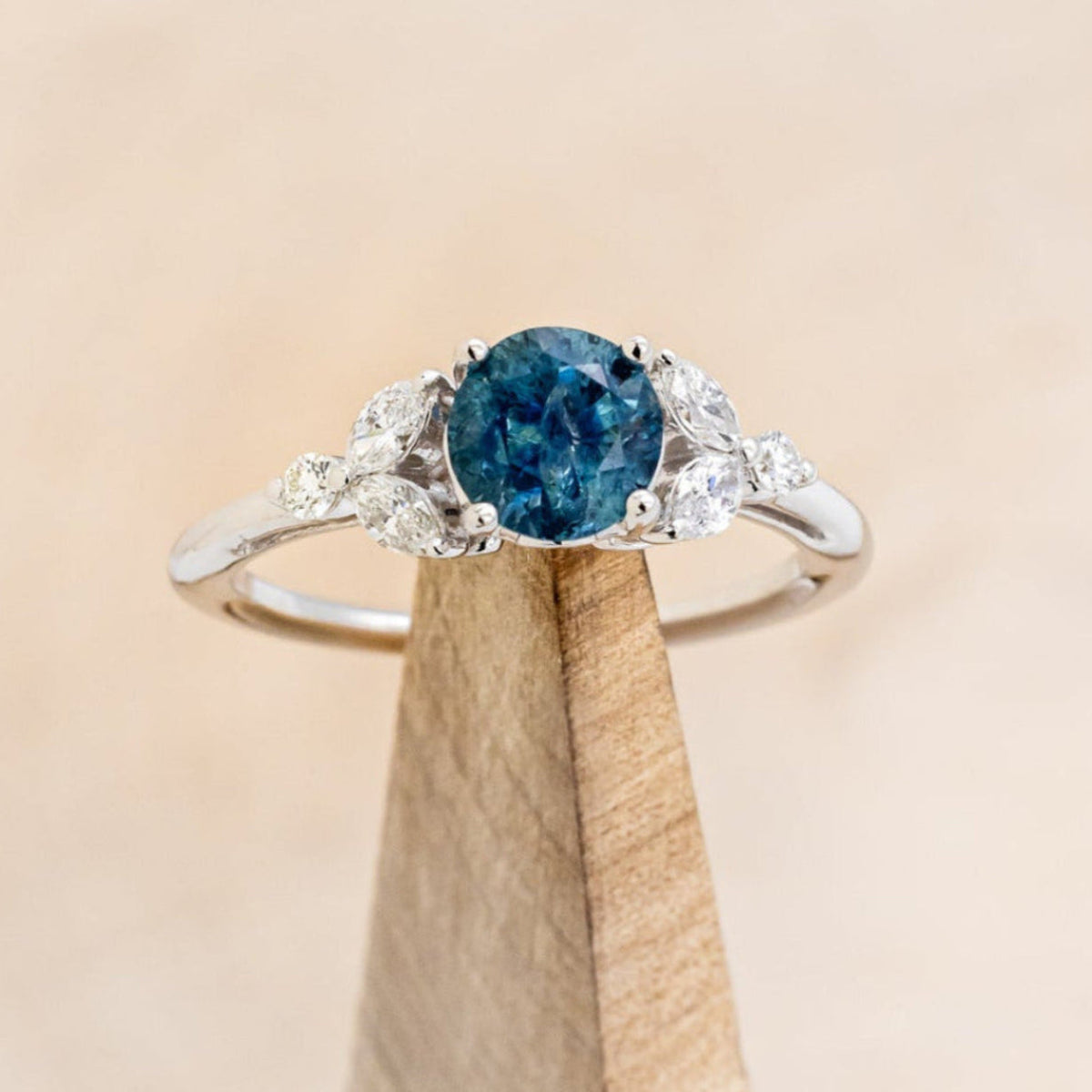 "Blossom" - Round Cut Montana Sapphire Engagement Ring With Diamond Accents