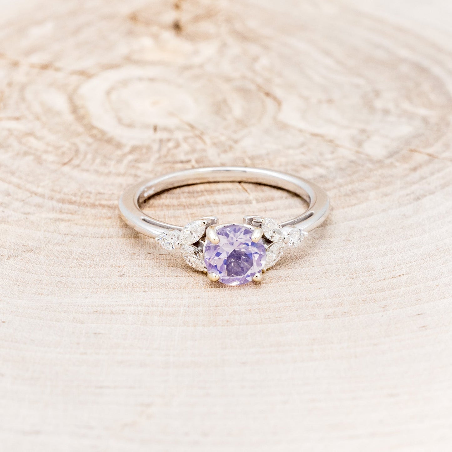 "Blossom" - Round Cut Lavender Quartz Engagement Ring With Diamond Accents