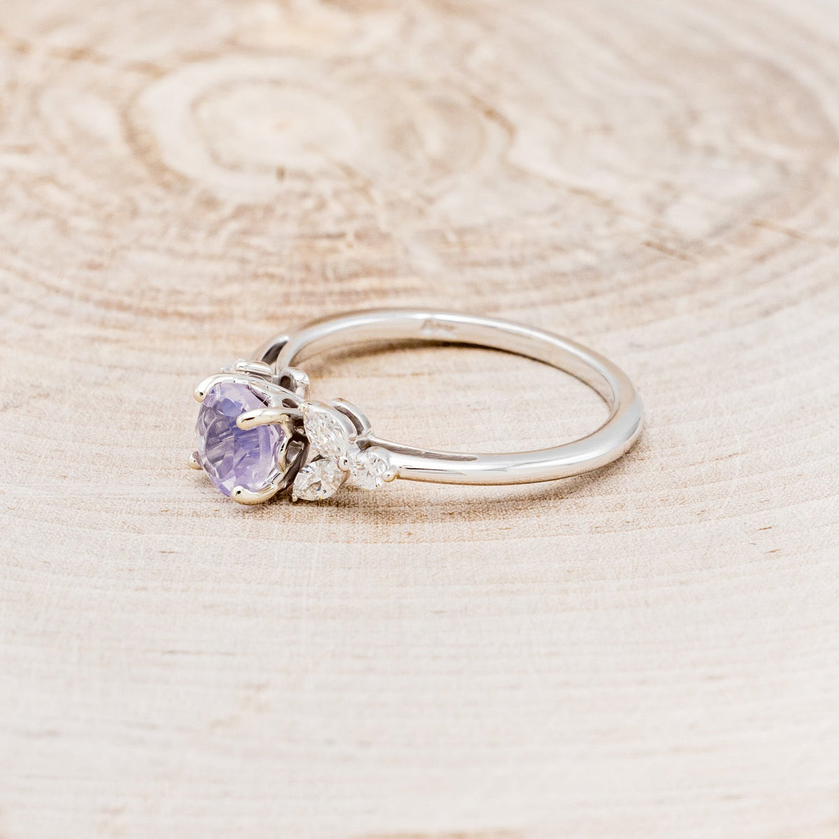 "Blossom" - Round Cut Lavender Quartz Engagement Ring With Diamond Accents
