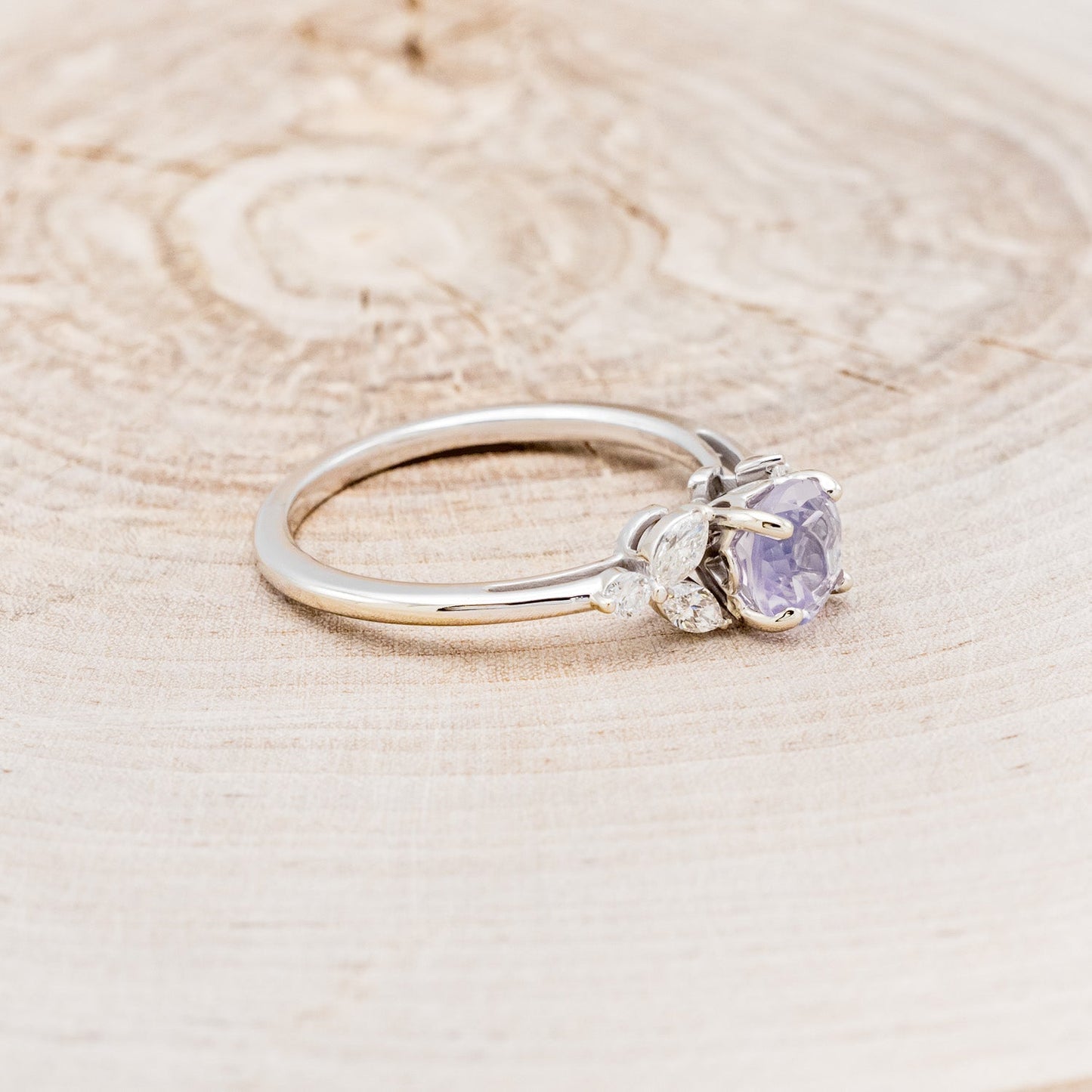 "Blossom" - Round Cut Lavender Quartz Engagement Ring With Diamond Accents