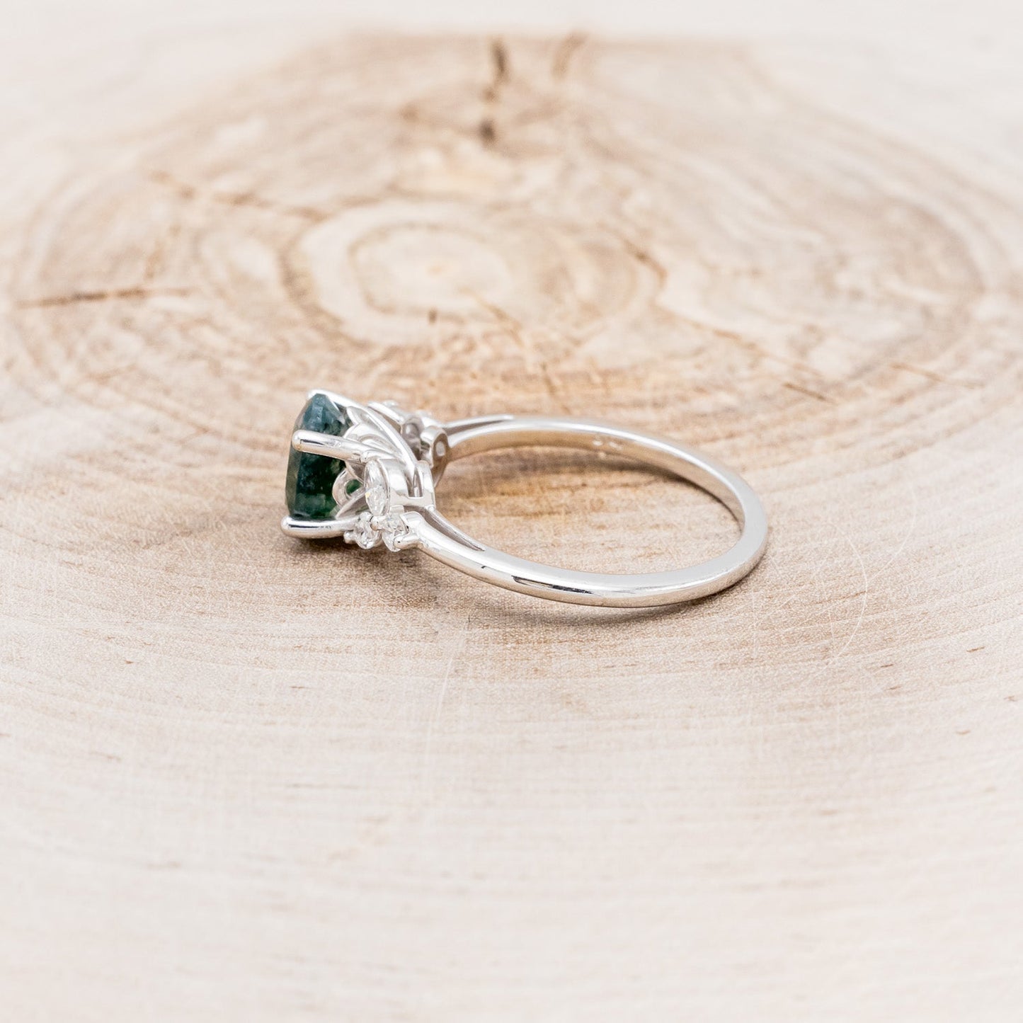 "Blossom" - Oval Cut Moss Agate Engagement Ring With Diamond Accents