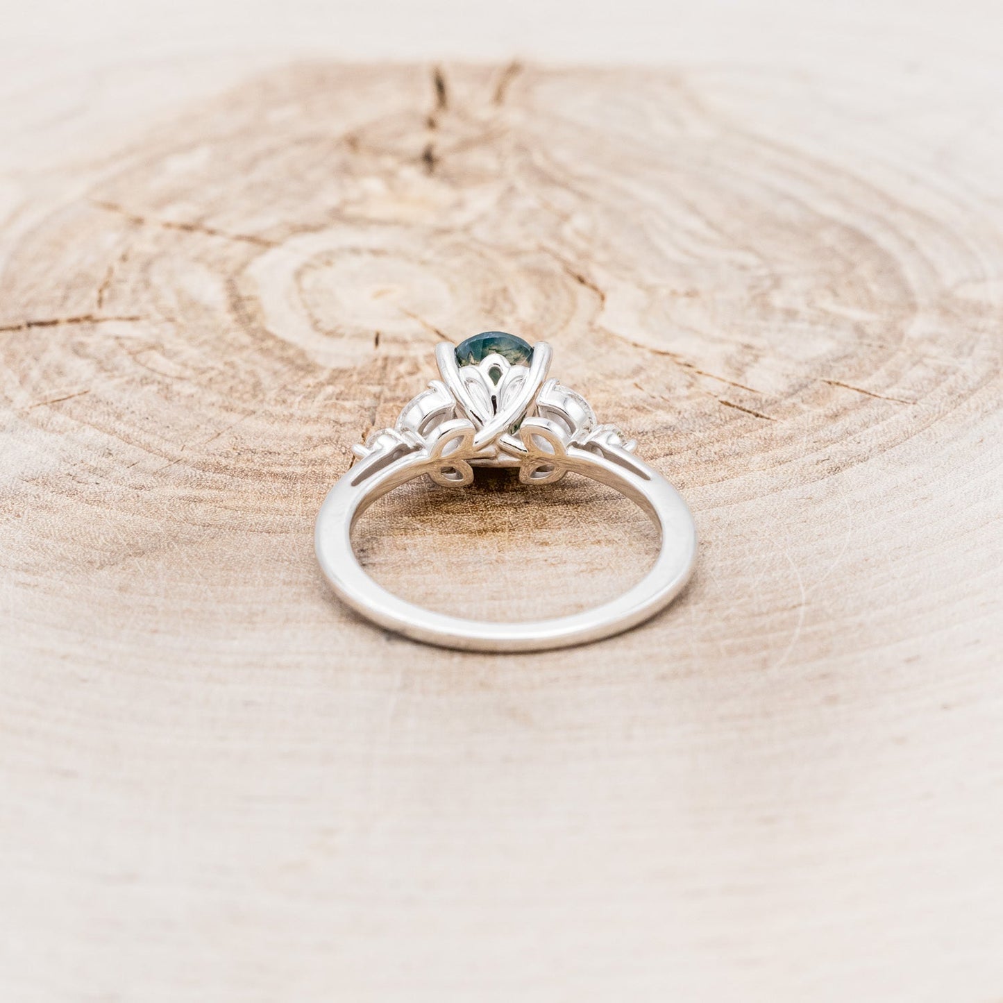 "Blossom" - Oval Cut Moss Agate Engagement Ring With Diamond Accents