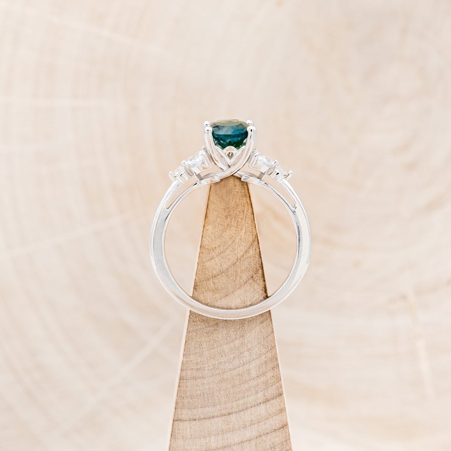 "Blossom" - Oval Cut Moss Agate Engagement Ring With Diamond Accents