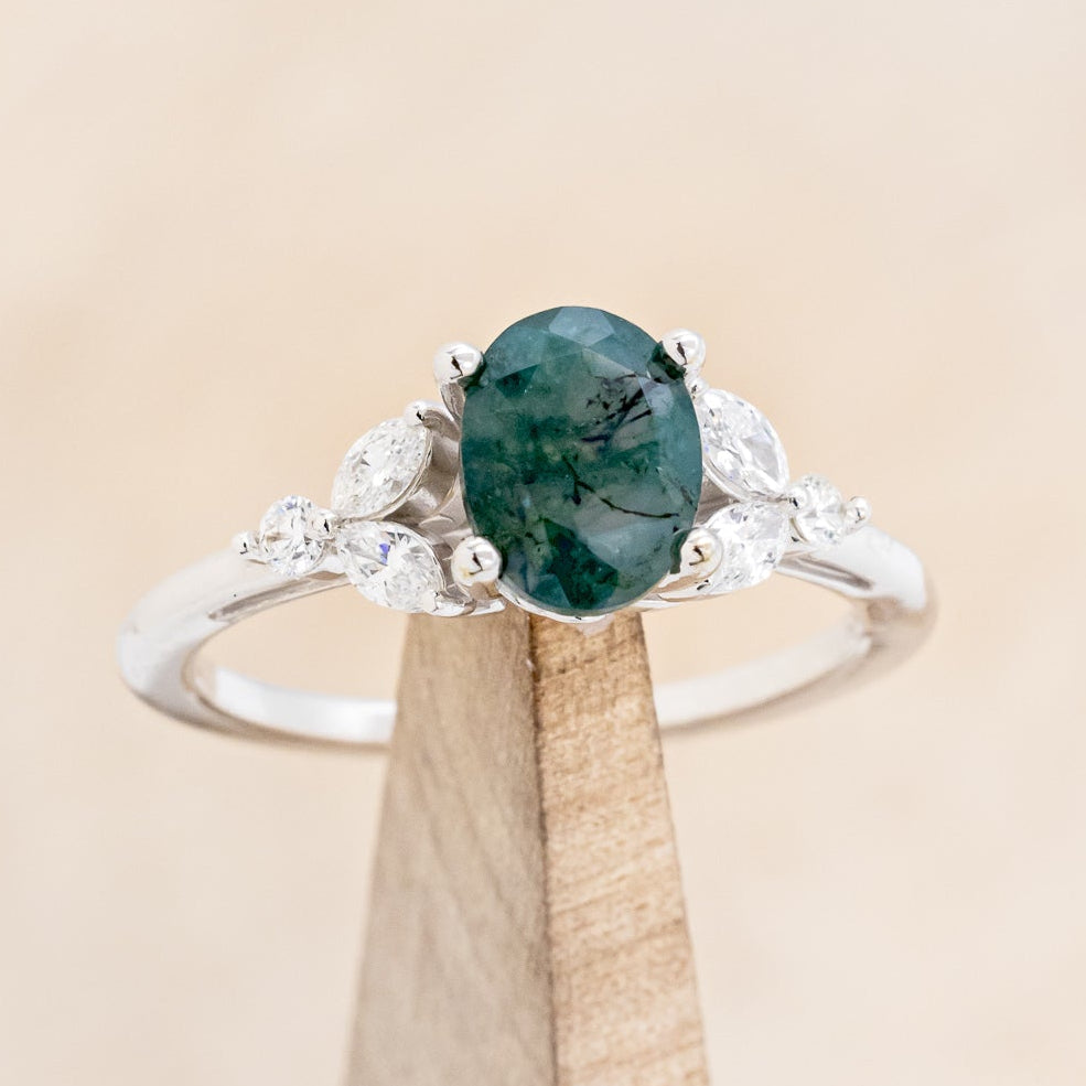 "Blossom" - Oval Cut Moss Agate Engagement Ring With Diamond Accents
