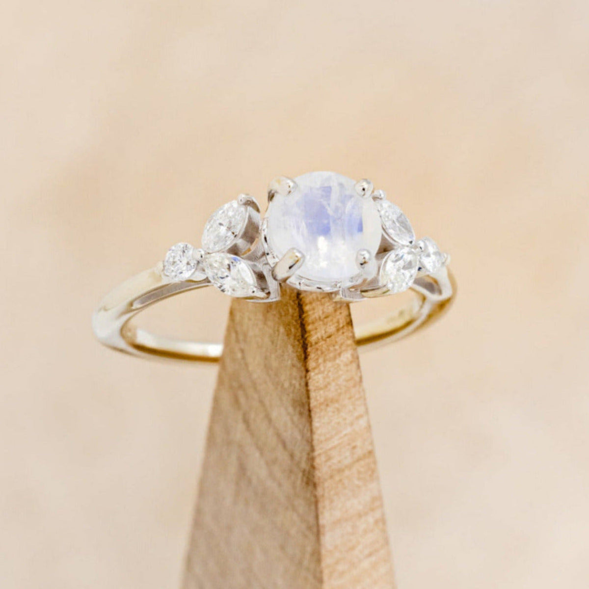 "Blossom" - Round Cut Moonstone Engagement Ring With Diamond Accents