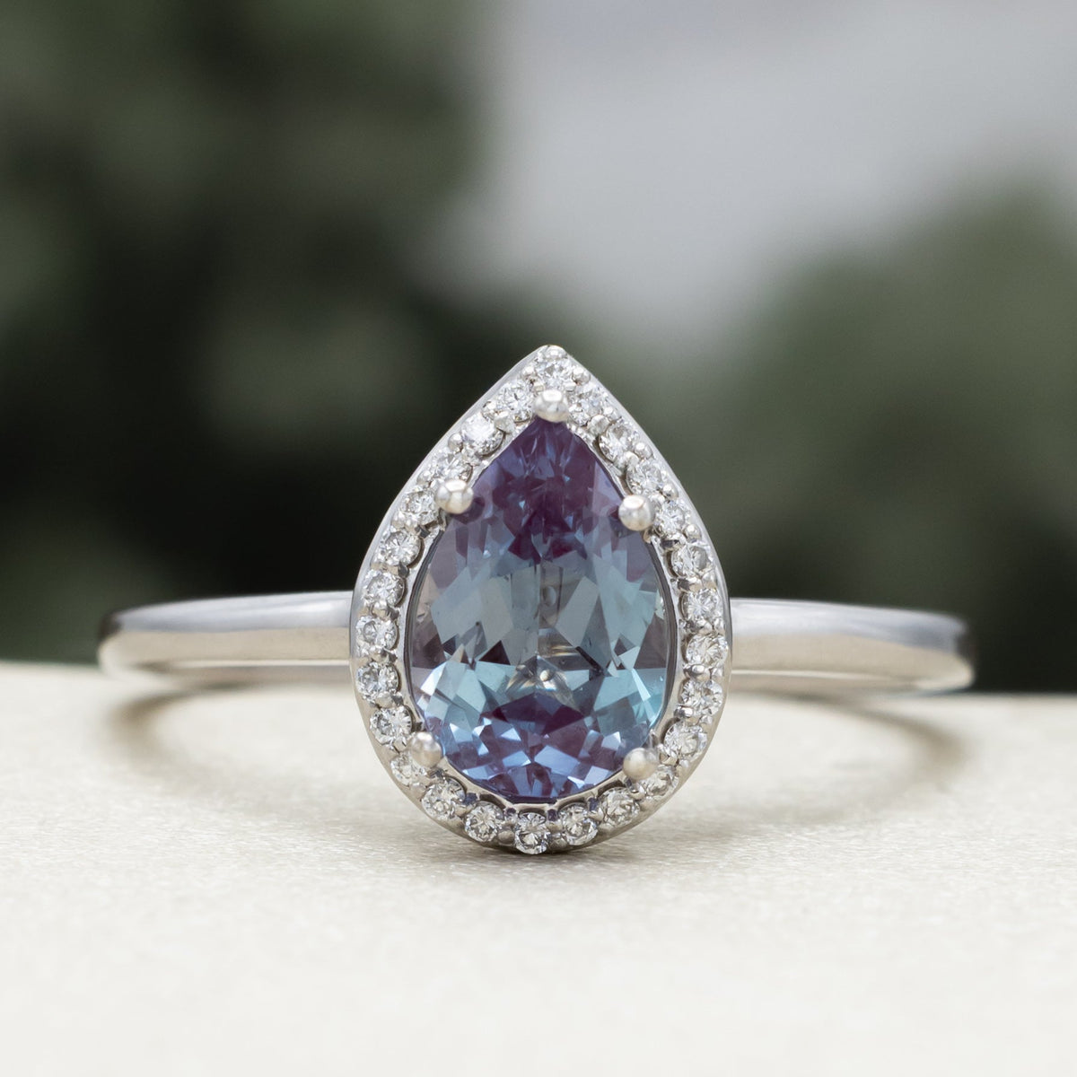 "Clariss" - Pear Cut Engagement Ring With Diamond Accents & A Contoured Stacker