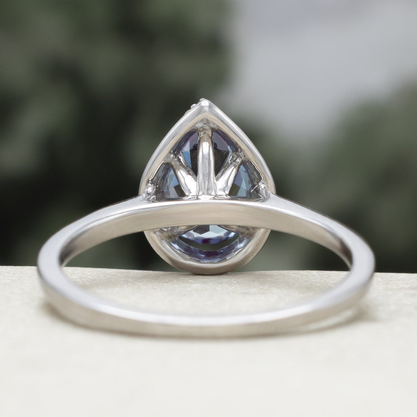 "Clariss" - Pear Cut Engagement Ring With Diamond Accents & A Contoured Stacker