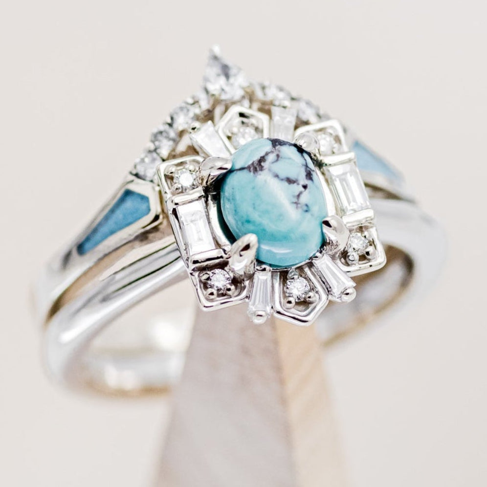 "Cleopatra" - Turquoise Engagement Ring With Diamond Accents & "Sama" Tracers