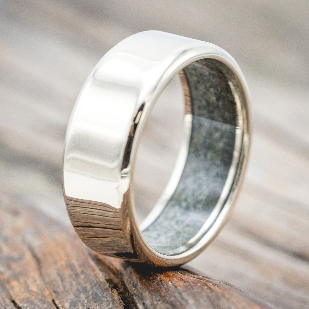 "Hyperion" - Crushed Moss Agate Lined Wedding Band With Custom Finish