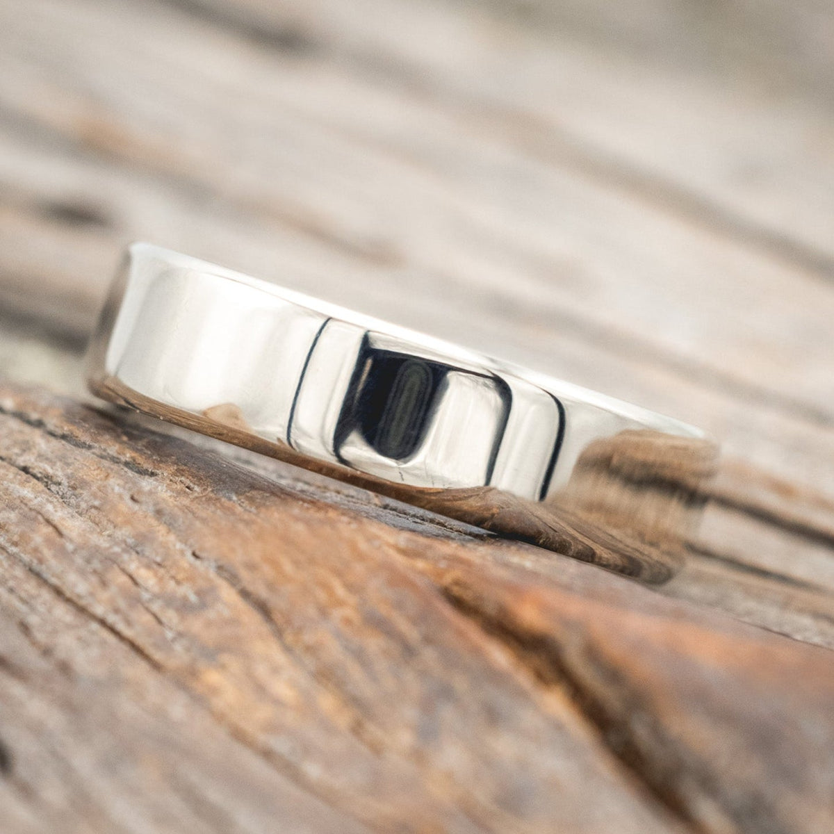 "Hyperion" - Crushed Moss Agate Lined Wedding Band With Custom Finish
