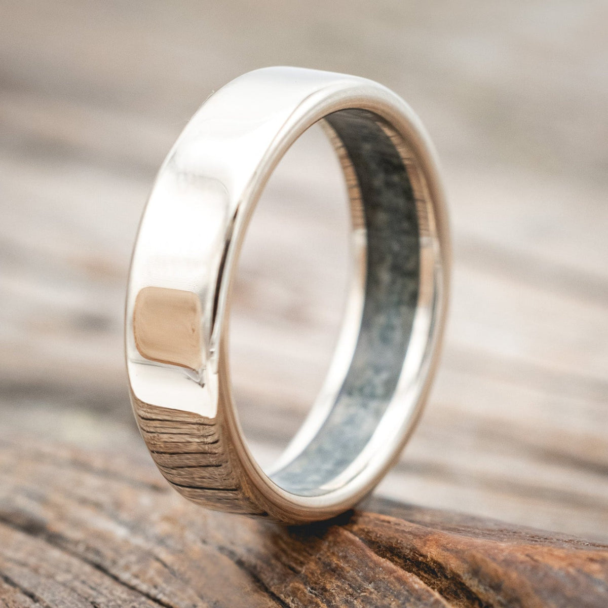 "Hyperion" - Crushed Moss Agate Lined Wedding Band With Custom Finish