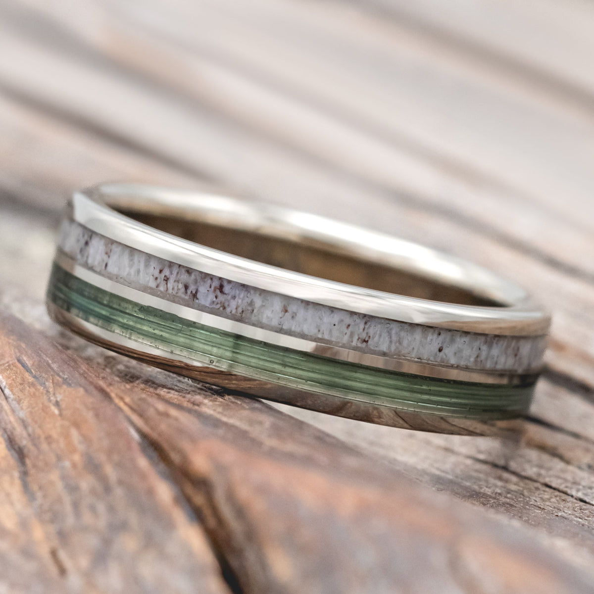 "Dyad" - Antler & Fishing Line Wedding Band