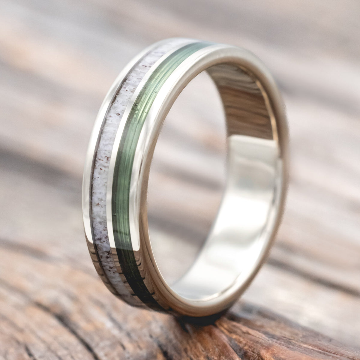 "Dyad" - Antler & Fishing Line Wedding Band