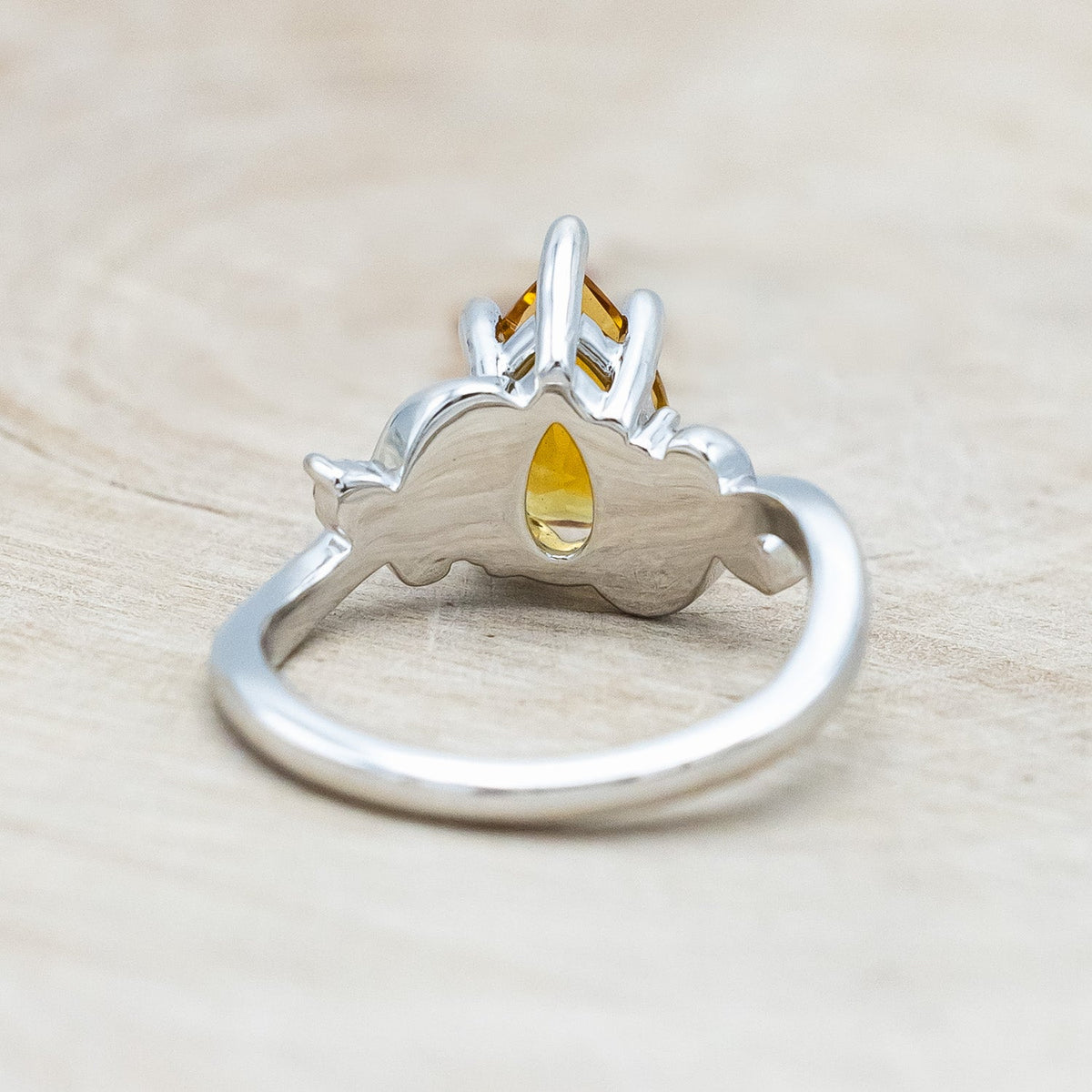 "Gladys" - Pear Cut Citrine Engagement Ring With Diamond Accents On A Floral-Style Band