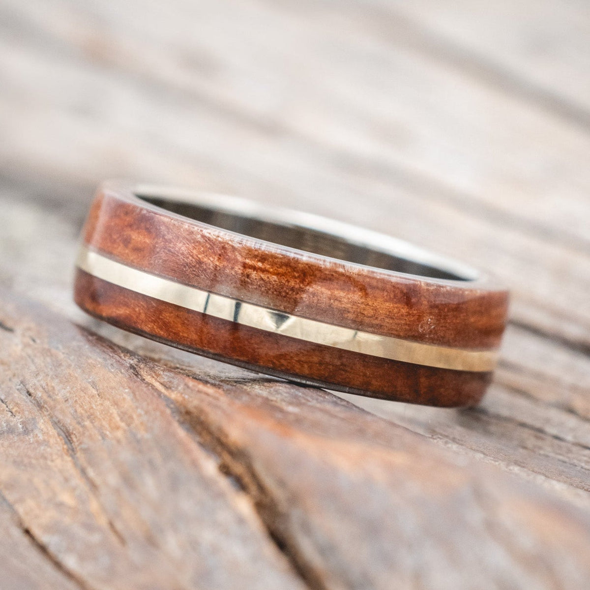 "Golden" - Redwood & 14K Gold Inlay Wedding Band