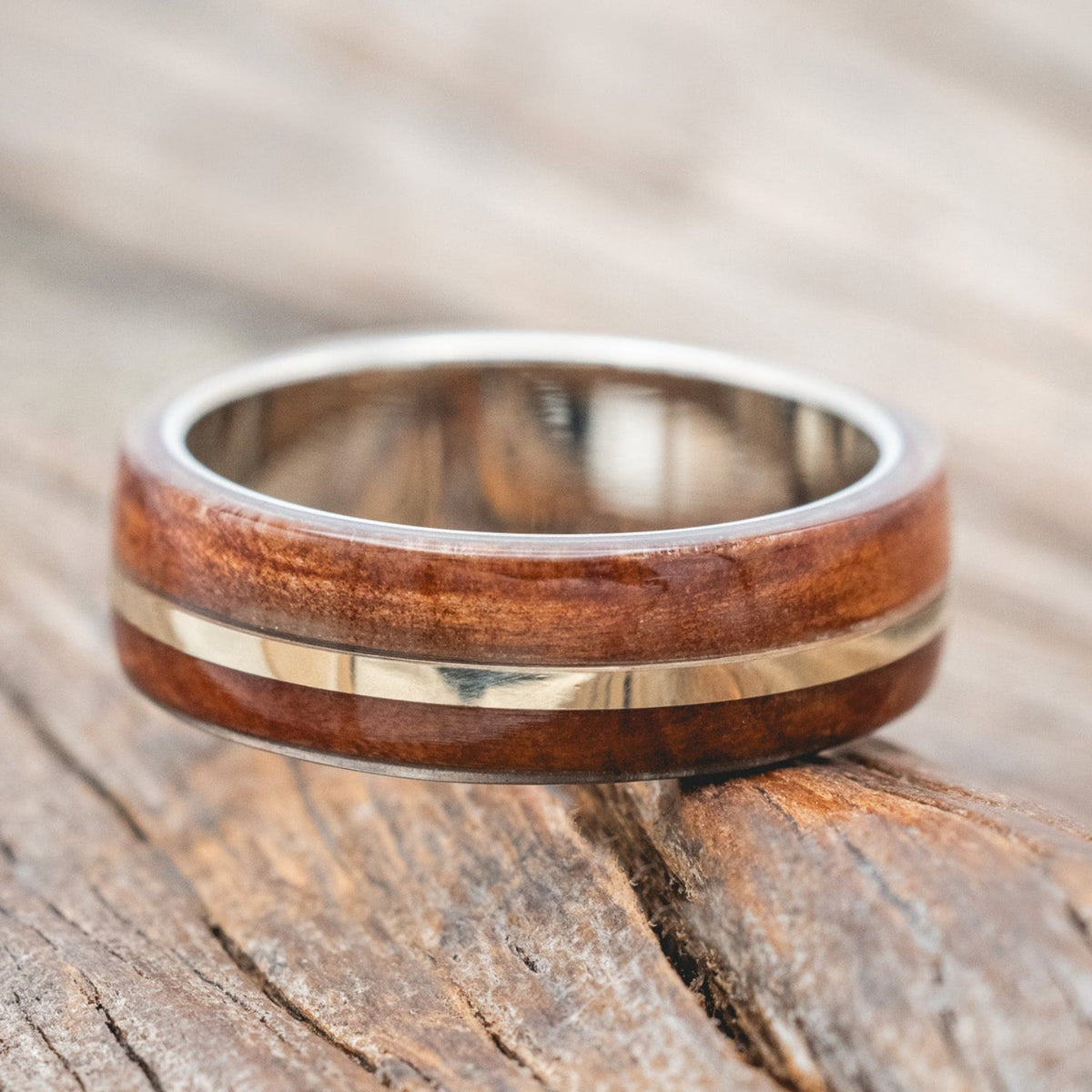 "Golden" - Redwood & 14K Gold Inlay Wedding Band