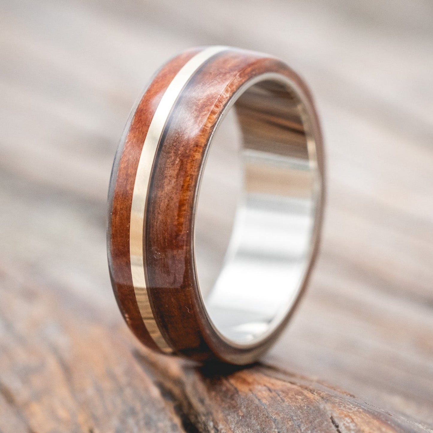 "Golden" - Redwood & 14K Gold Inlay Wedding Band