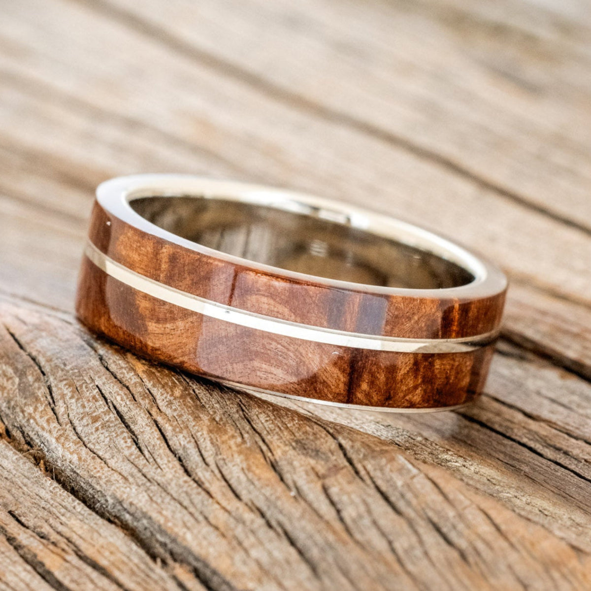 "Golden" - Redwood & 14K Gold Inlay Wedding Band