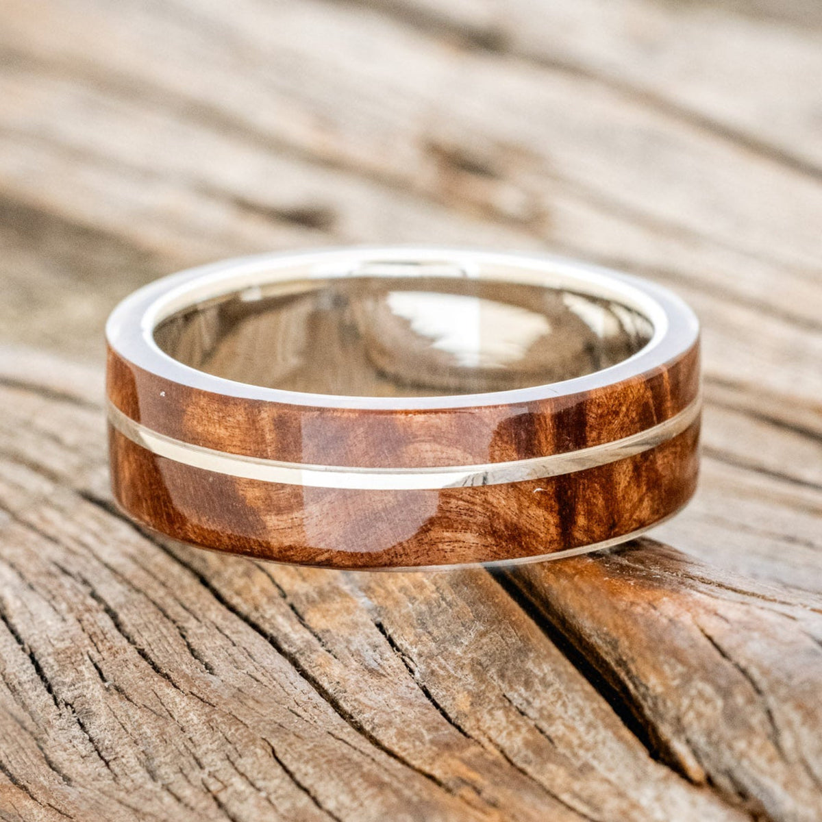 "Golden" - Redwood & 14K Gold Inlay Wedding Band