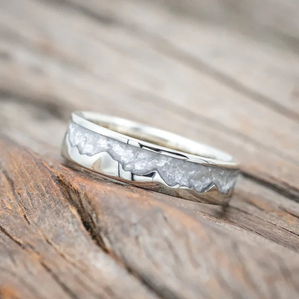 "Helios" - Diamond Dust & 14K White Gold Mountain Range Wedding Ring - 6 MM - Size 10 3/4