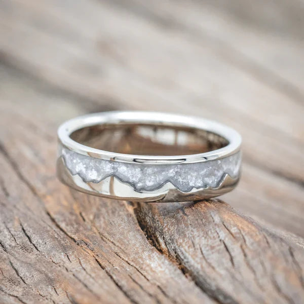 "Helios" - Diamond Dust & 14K White Gold Mountain Range Wedding Ring - 6 MM - Size 10 3/4