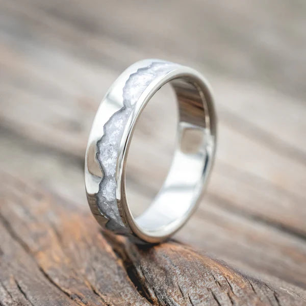 "Helios" - Diamond Dust & 14K White Gold Mountain Range Wedding Ring - 6 MM - Size 10 3/4