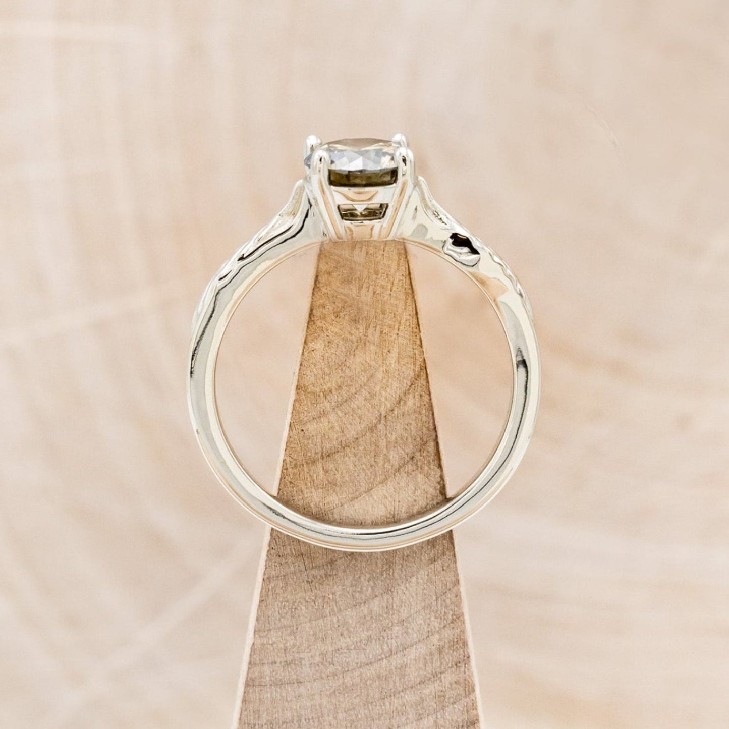 "Hope" - Round Cut Salt & Pepper Diamond Solitaire Engagement Ring With Feather Accents