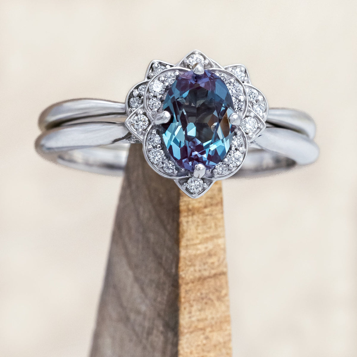 "Jane" - Lab-Grown Alexandrite Engagement Ring With Diamond Accents
