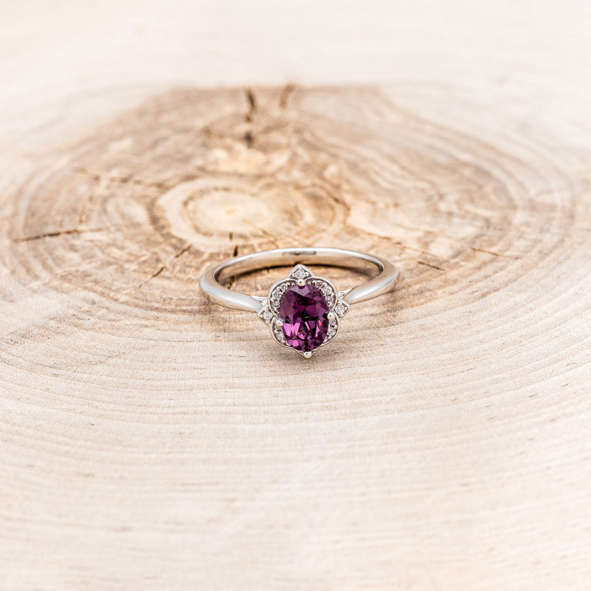 "Jane" - Rhodolite Garnet Engagement Ring With Diamond Accents