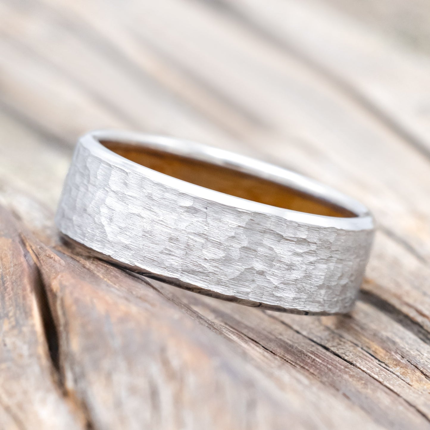 "Hyperion" - Whiskey Barrel Lined Wedding Band With Custom Finish