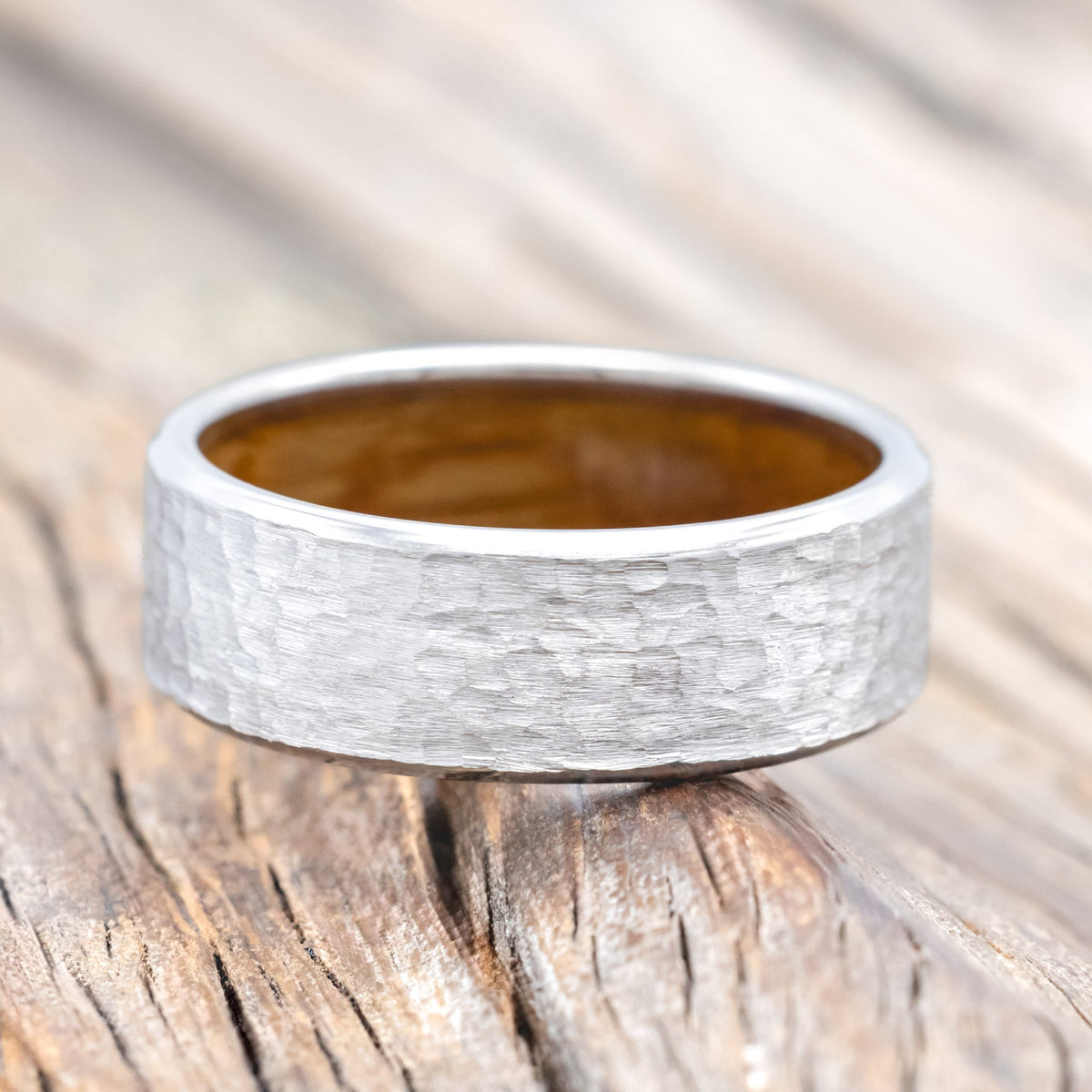 "Hyperion" - Whiskey Barrel Lined Wedding Band With Custom Finish