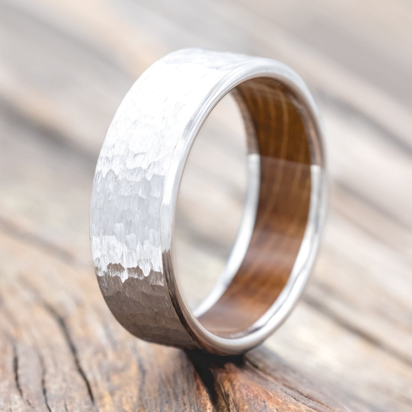 "Hyperion" - Whiskey Barrel Lined Wedding Band With Custom Finish