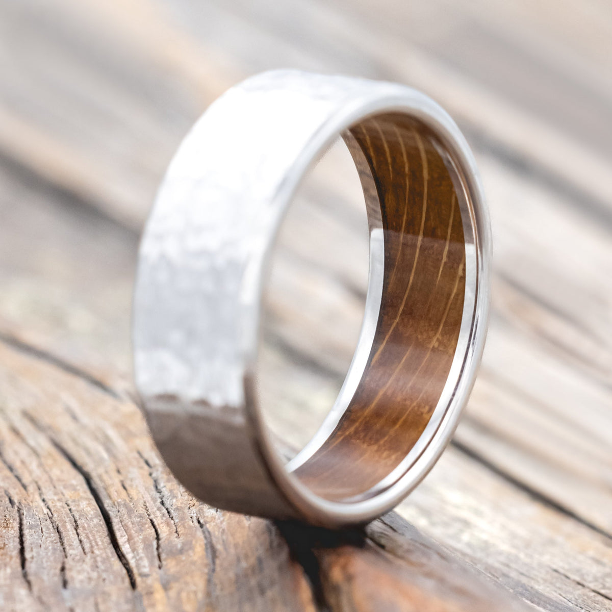 "Hyperion" - Whiskey Barrel Lined Wedding Band With Custom Finish