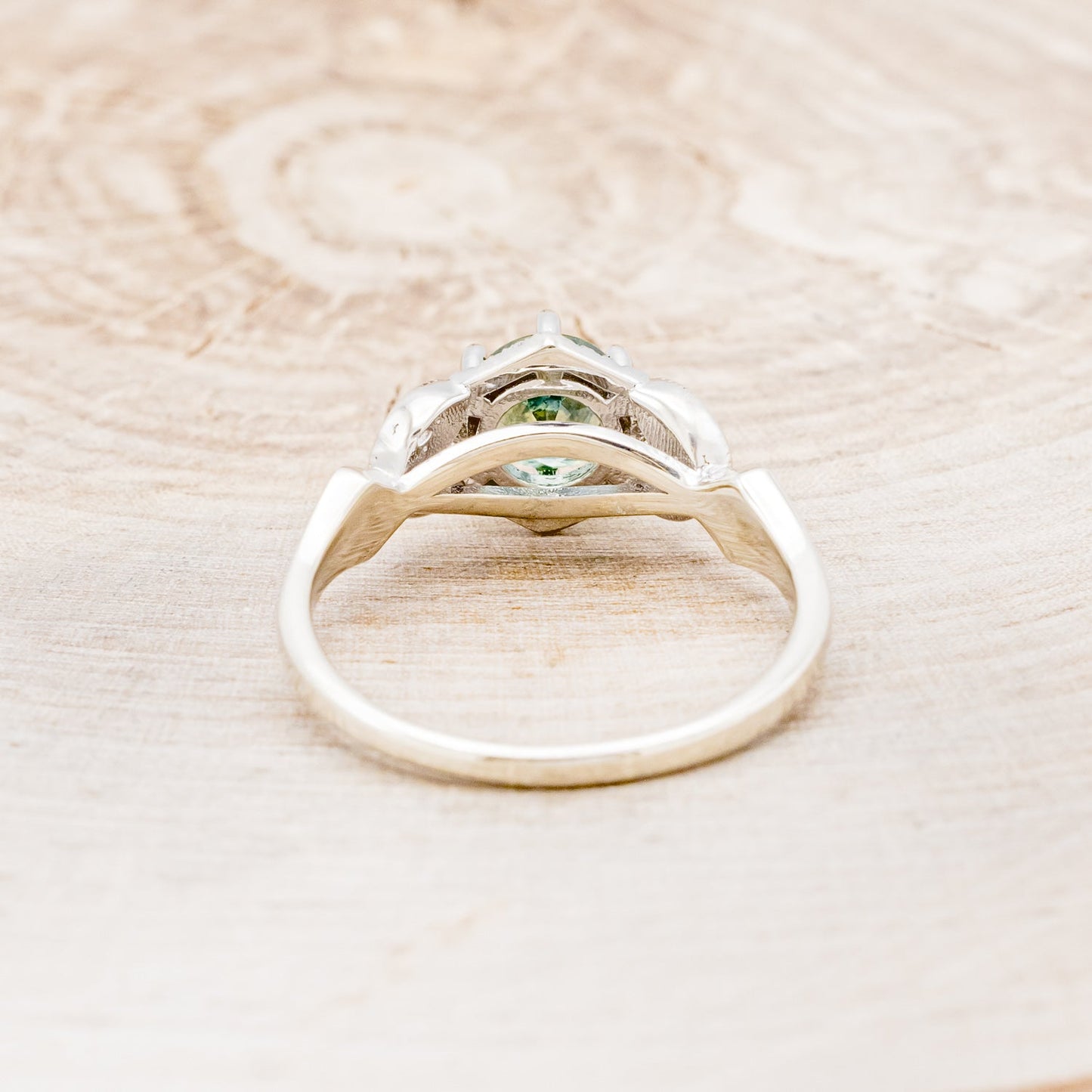 "Lucy In The Sky" Petite - Round Cut Montana Sapphire Engagement Ring With Diamond Accents & Turquoise Inlays
