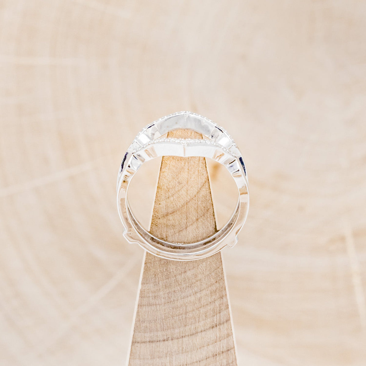 "Lucy In The Sky" - Round Cut Moissanite Engagement Ring With Diamonds, Turquoise Inlays & A Diamond Tracer