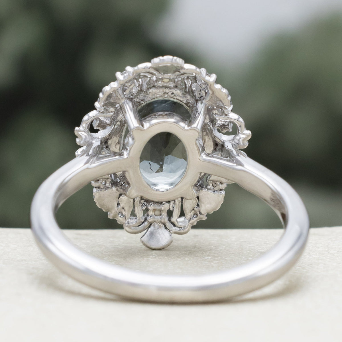 "Merrow" - Oval Cut Prasiolite Engagement Ring With Pearl Accents And Diamond Tracer