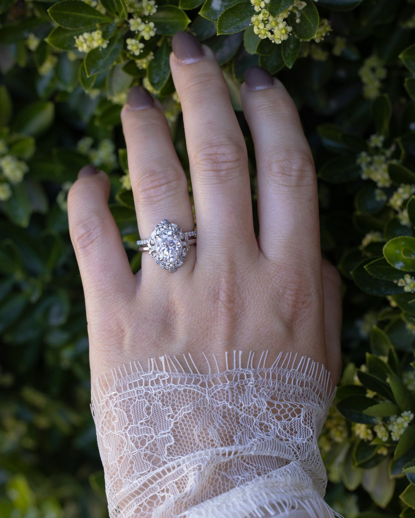 "Merrow" - Moissanite Engagement Ring With Pearl Accents And Diamond Tracer